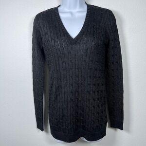 Ralph Lauren Black Label Womens Cable Knit Sweater Sz S Metallic Black Shimmer